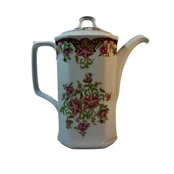 Antique Felmann Weiden Bavaria Germany Floral Porcelain Coffee Pot With Lid - Picture 2 of 8